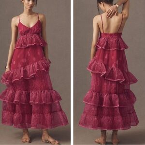 Anthropologie Let Me Be Sleeveless Sheer Tiered Midi Dress